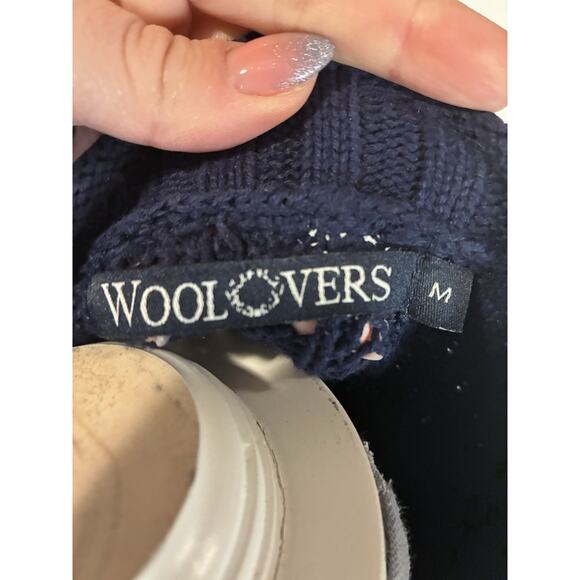 Woolovers Chunky long cardigan M navy Cable knit Cotton Pockets Boho Classic - Picture 4 of 6